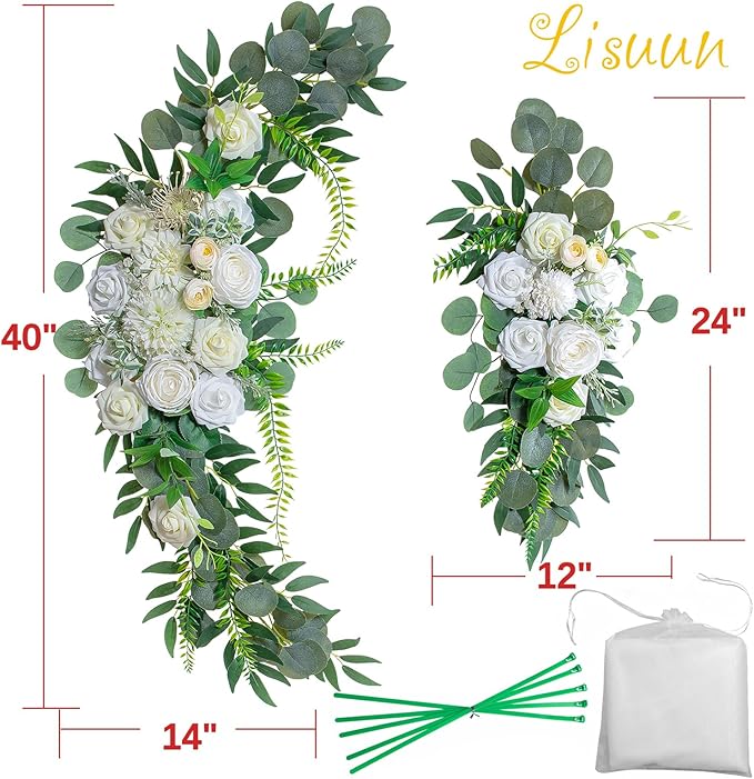 Wedding Arch Flowers, Artificial Flowers for Decoration, 2pcs Flower Swag and 1 pcs Semi-Sheer Chiffon Table Runner Swag for Beautiful Dream Wedding Ceremony Floral Decor - Pack of 3