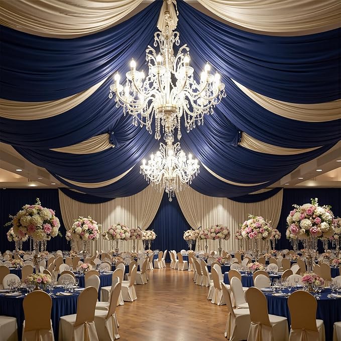 20ft x 15ft Navy Blue Wrinkle Free Backdrop Curtains for Parties,Silky Polyester Fabric Wedding Ceiling Drapes, 4 Panels 15ft Photo Back Drop Drapes for Baby Shower Photography Stage Background Cloth