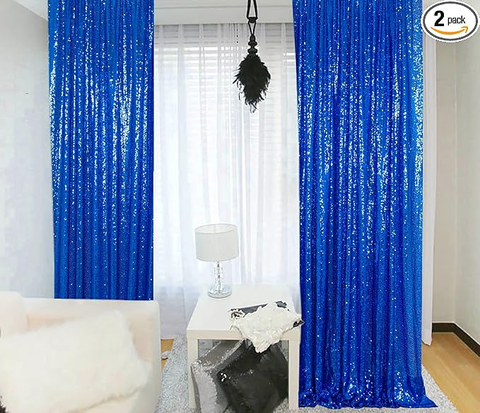 ShinyBeauty Royal Blue Sequin Backdrop Curtain 2 Panels 4FTx10FT Glitter Backdrop Set Sequin Backdrop for Baby Shower N0312