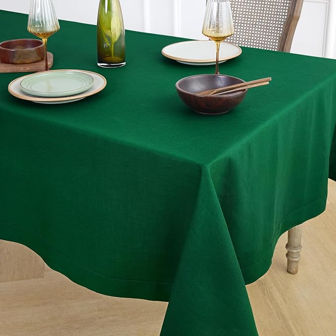 Solino Home Linen Tablecloth for Rectangle Tables 60 x 90 Inch - 100% Pure Linen Christmas Green Table Cloth - Fete, Machine Washable Cloth Tablecloth for St Patricks Day