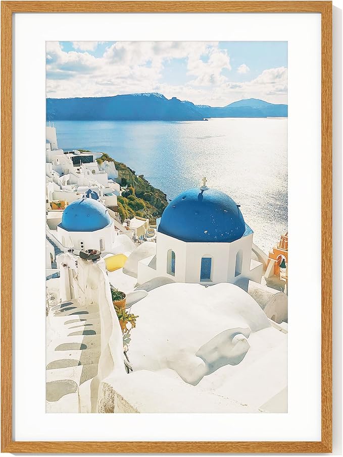 Axeman 20x28 Frame - Solid Teak Wood 20x28 Picture Frame With Mat for 16x24, 28 x 20 Wood Poster Frame, Tempered Glass and Hanging Hardware Included Home Decor Art Hanging Frame, Natural Teak