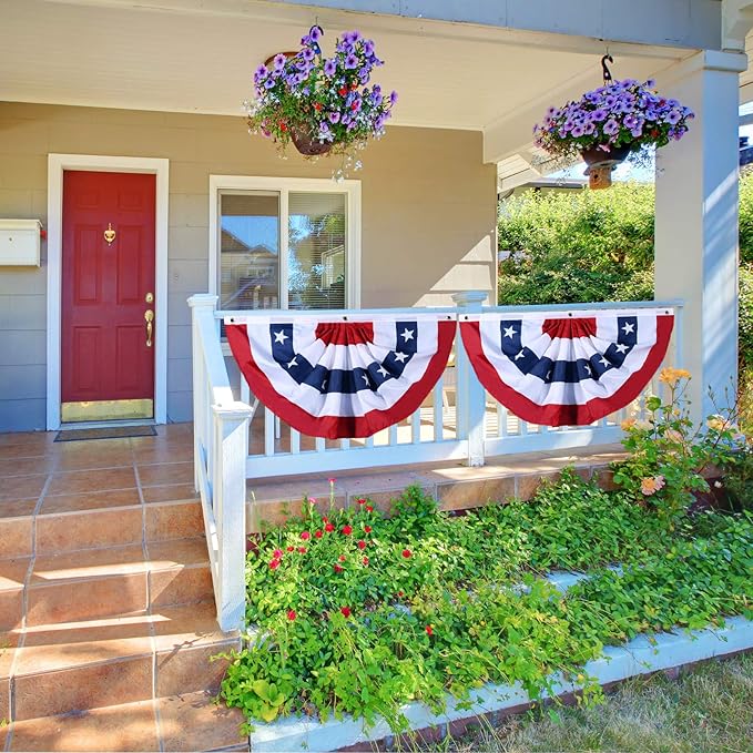 American Flag Bunting Patriotic Pleated Fan Flag USA Flags with Brass Grommets and Zip Ties for 4th of July Memorial Day Decoration Outdoor (8, 1.5x3 Feet)
