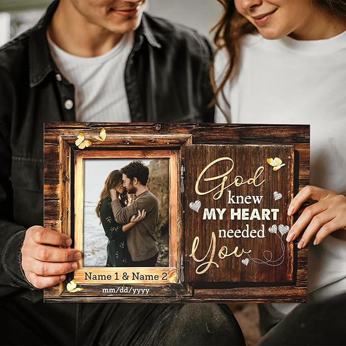 Personalized Canvas Prints, Custom Photo And Name, Window Frame God Knew My Heart Needed You, Wedding Gifts For Couple Anniversary Engagement Gift For Couples Canvas