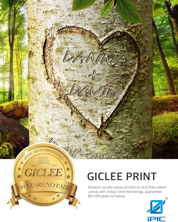 IPIC - Love Evergreen, Personalized Artwork with Names and Date on, Customized Gift for Anniversary,Wedding,Birthday and Holidays. Picture size: 30x20, Framed Size: 33x23