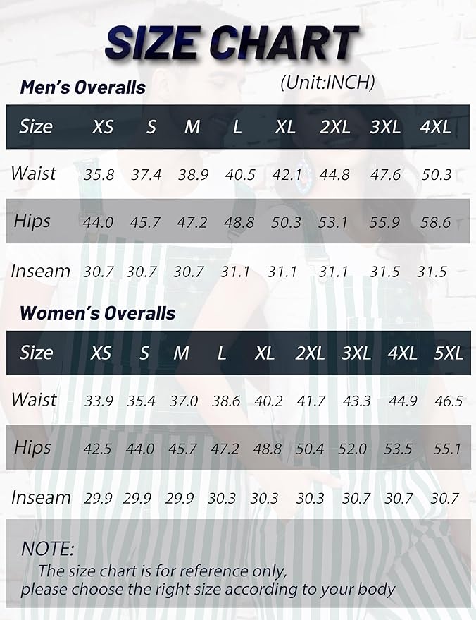 Bib Overalls for Men Adjustable Straps Jumpsuit Striped Women Coveralls with Pockets