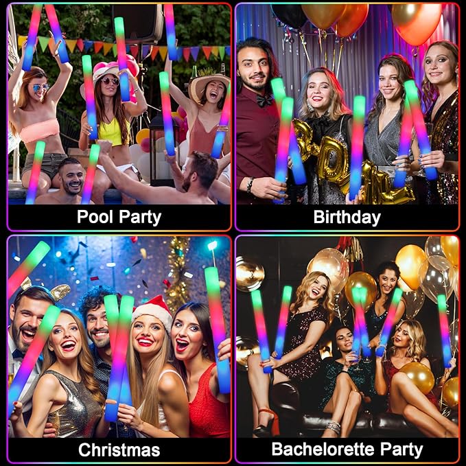 44 PCS Foam Glow Sticks with 3 Modes Colorful Flashing, Foam Light Up Sticks, LED Light Sticks, Glow Sticks Party Pack for New Year, Wedding, Raves, Concert, Christmas