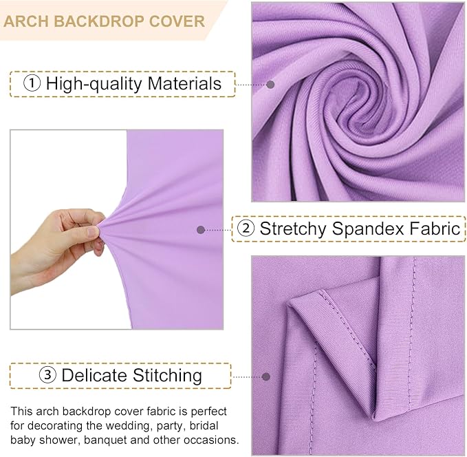 Wedding Arch Cover Set of 3 Lavender Arch Backdrop Cover 4 5 6FT Double Sided Spandex Arch Stand Cover for Metal Arch Satnd arch cover backdrop fabric for Bridal Baby Shower Party Decorations