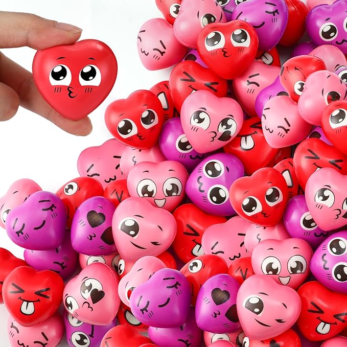 150 Pcs Valentine's Day Heart Stress Balls 1.5 Inch Stress Balls Anxiety Relief Toys Party Favors Adults (Expression)