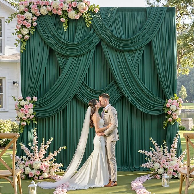 20ft x 15ft Hunter Green Wrinkle Free Backdrop Curtains for Parties,Silky Polyester Fabric Wedding Ceiling Drapes,4 Panels 15ft Photo Back Drop Drapes for Birthday Photography Stage Background Cloth