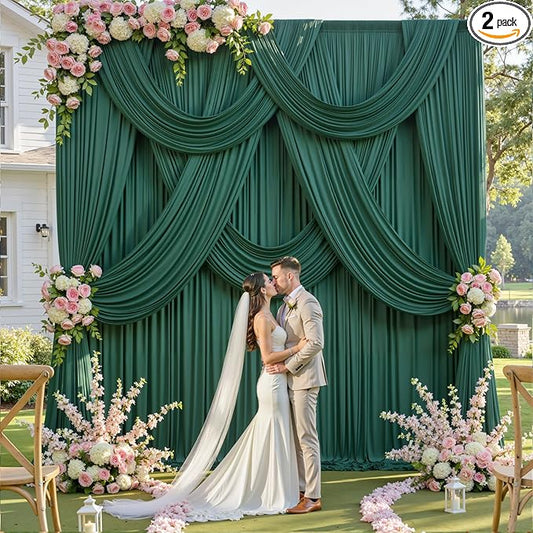 10ft x 15ft Hunter Green Wrinkle Free Backdrop Curtains for Parties,Silky Polyester Fabric Wedding Ceiling Drapes, 2 Panels 15ft Photo Back Drop Drapes for Birthday Photography Stage Background Cloth