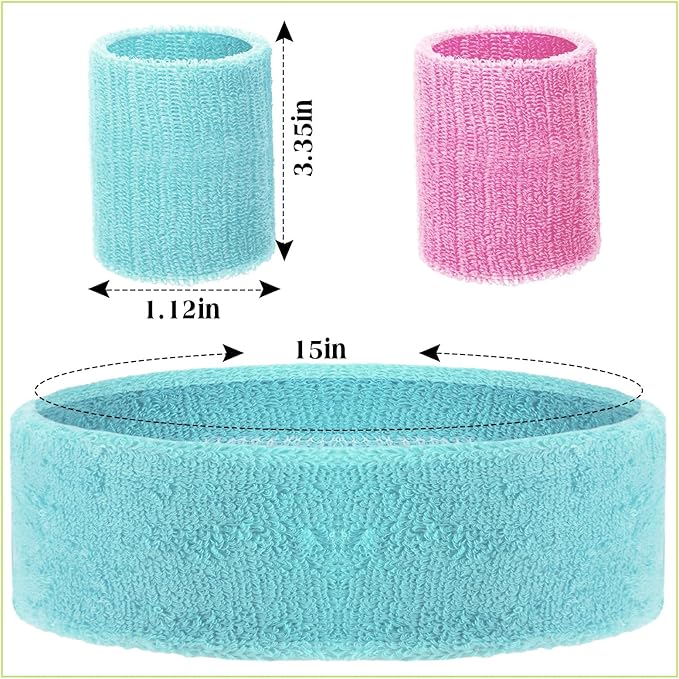 72 Pcs 80s Neon Headbands Sweatband Set, Include 24 Sports Headbands and 48 Sweat Wristbands Bulk for Woman Man