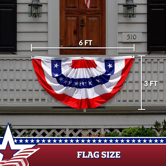 G128 – 10 Pack: USA Pleated Fan Flag, 3x6 Feet American USA Bunting Decoration Flags EMBROIDERED Patriotic Stars & Sewn Stripes Canvas Header Brass Grommets