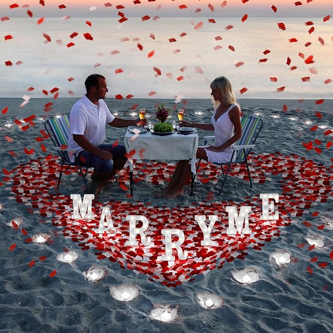 Fumete 4080 Pcs Marry Me Sign Proposal Decorations Lighted Marry Me Letters with 72 Pcs Romantic Heart Candles 4000 Pcs Rose Petals USB Romantic Night Light for Valentine Engagement Wedding(Colorful)
