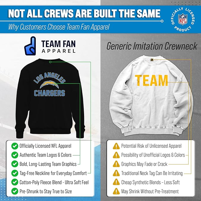 Team Fan Apparel NFL Adult Gameday Football Crewneck Sweatshirt - Cotton Blend - Stay warm, comfortable & stylish on game day
