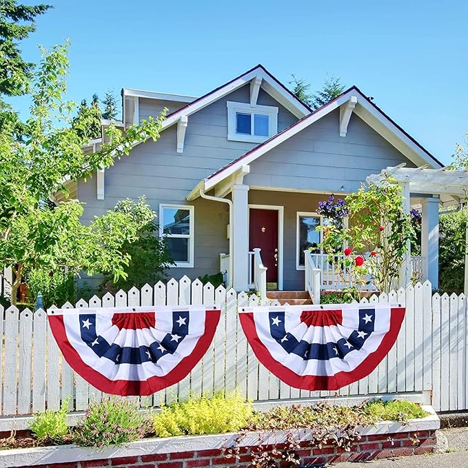 American Flag Bunting Patriotic Pleated Fan Flag USA Flags with Brass Grommets and Zip Ties for 4th of July Memorial Day Decoration Outdoor (5, 3x6 Feet)