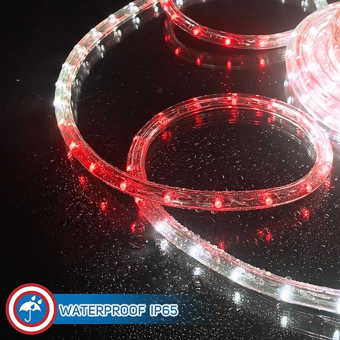 Russell Decor 30ft/9m LED Rope Lights Indoor Outdoor Decorative Lighting for Party Trees Patio Deck Flexible String Lights-Red White