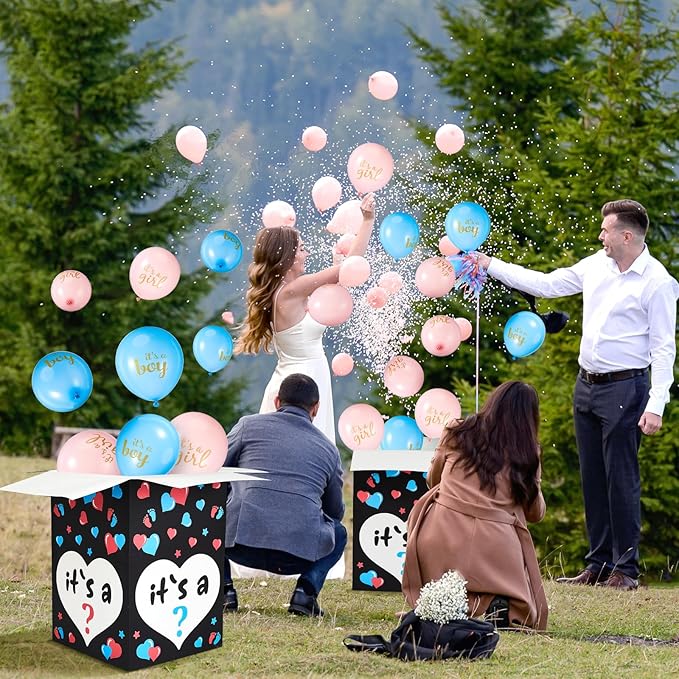 Ireer Gender Reveal Balloon Box with 16 Latex Baby Balloon Release Box Funny Ideas for Gender Reveal Party Decorations Supplies (Boy or Girl,Pink,Blue)