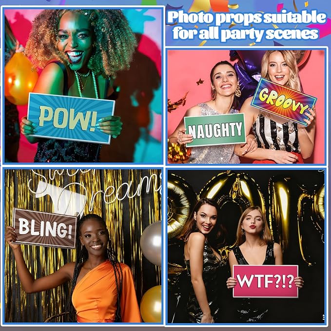 64 Designs Photo Booth Props Double Sided 11x5.5 Inch Holiday Photo Booth Props for Office Friend Christmas All Scene Birthday Party Supplies DIY Waterproof PVC Selfie Signs for Gathering