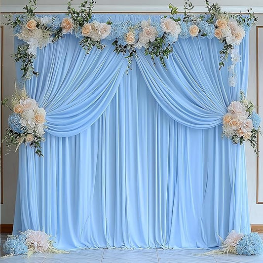 10 ft x 10 ft Wrinkle Free Baby Blue Backdrop Curtains for Baby Shower Parties, Polyester Light Blue Photo Backdrop Drapes for Birthday Wedding Party Gender Reveal Photography