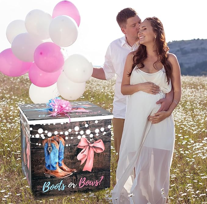 AmazingSpark 28in Jumbo Gender Reveal Gift Box Kit with Oversized Box Giant Pull Bows for Gender Reveal Baby Shower Birthday Party Decor(Boots or Bows)