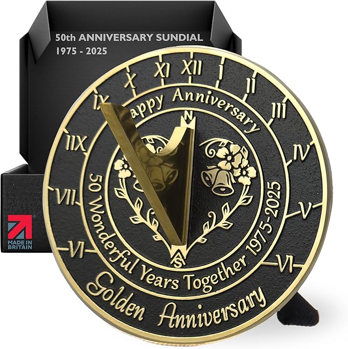 Anniversary Sundial Gift for 50th Golden Wedding Anniversary in 2025 - Recycled Metal Home Decor Or Garden Present Idea - Handmade in UK for Him, Her Parents Or Couples 50 Year Celebration