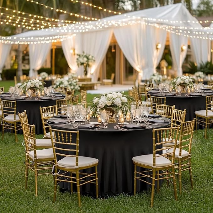 4 Pack Black Round Spandex Tablecloth 60 Inch, Wrinkle Free Stretch 120 Inch Fitted 5ft Black Table Cloths Round Table Covers with Ruffle Skirt for Graduation Wedding Party Banquet