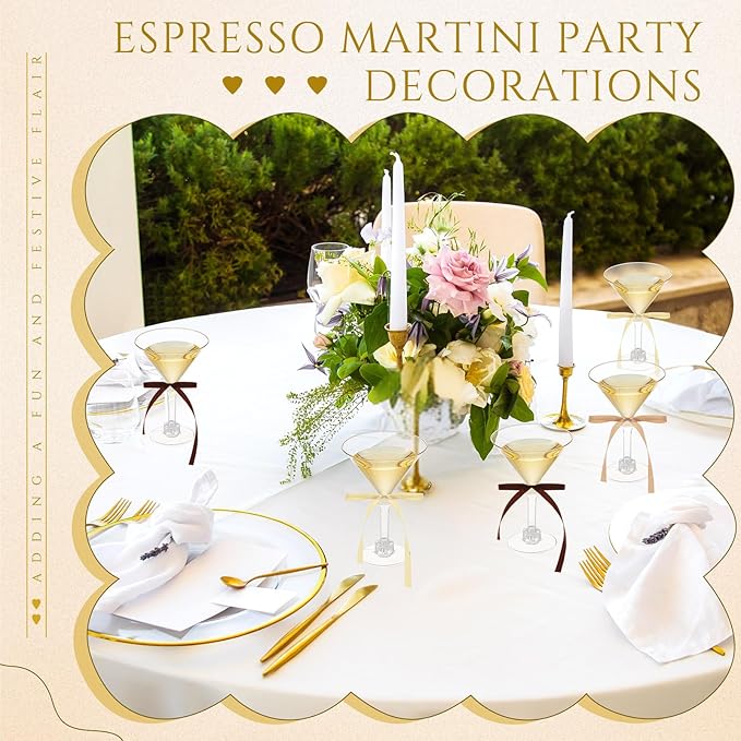 Maxdot 30 Sets A Tini Bit Older Birthday Party Supplies 5 oz Espresso Martini Glasses Plastic Mini Champagne Tower with Bows for Espresso Martini Bachelorette Decoration Tiny Bar(Coffee, Khaki, Beige)