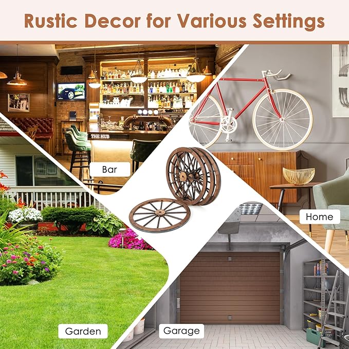 Tangkula 30" Decorative Wooden Wheels Set of 4, Decorative Wall Fir Wood Treated by Carbonization, Vintage Wagon Wheels for Garden, Bar, Restaurant Decoration (4 Pack)