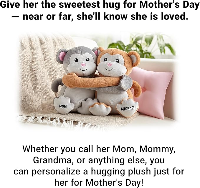 Let's Make Memories Personalized Hugging Plush Monkeys - Valentines Day - for Couples - Him - Her - Monkey Stuffed Animal for Kids - for Birthday - for Boy - for Girl - Monkey Stuffed Animal