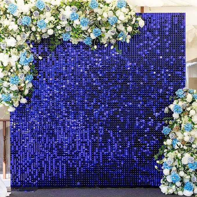 COKAOBE Blue Shimmer Wall Backdrop, 24PCS Square Sequin Shimmer Backdrop Panel, Photo Backdrops for Birthday, Anniversary, Wedding, Graduation & Bachelorette Party Decoration