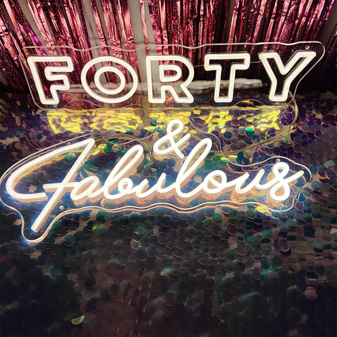 Forty and Fabulous Neon Sign,Forty Years Old LED signs for Wall Decor,Happy Birthday Neon Sign for Bedroom Wall with Dimmable Switch for Bedroom,Party,Christmas,Wedding Decoration,SIGNVIA,Size:40cm
