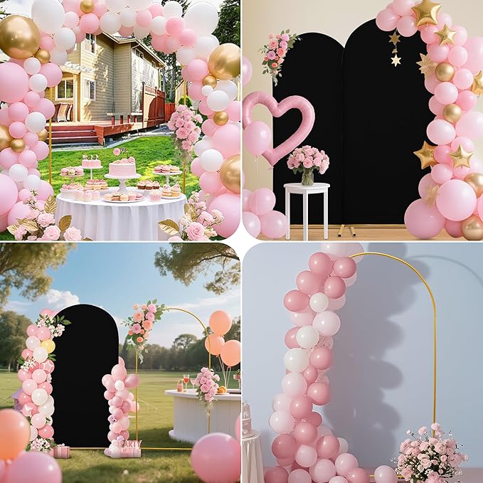 Metal Arch Stand with Spandex Covers, Set of 3, Wedding Party Decorations (Black, 7.2FT)