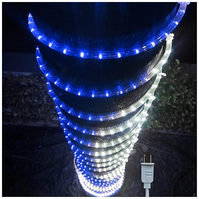 Russell Decor 200FT 2160 LED Rope Lights Indoor Outdoor Lighting for Christmas Snow Theme Decoration for Party Trees Patio Deck Flexible String Lights (White Blue)