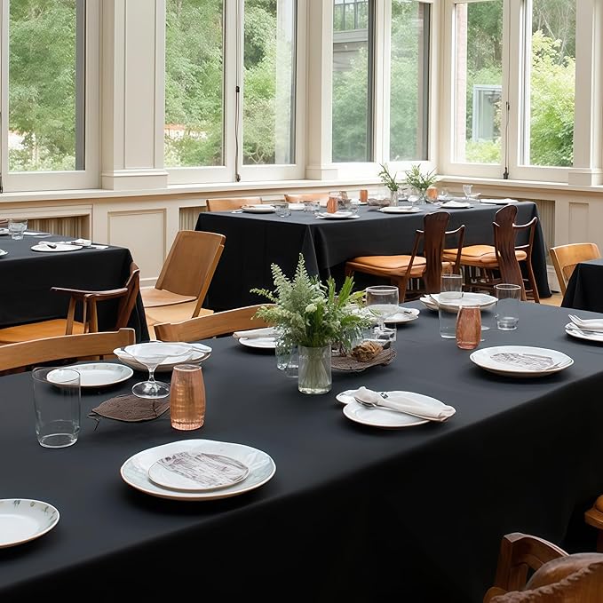 sancua Black Tablecloths for 6 Foot Rectangle Tables, 8 Pack 90x132 Inch Rectangular - Washable Polyester Fabric Table Cloth, Reusable Table Covers for Wedding Party, Birthday, Banquet Reception