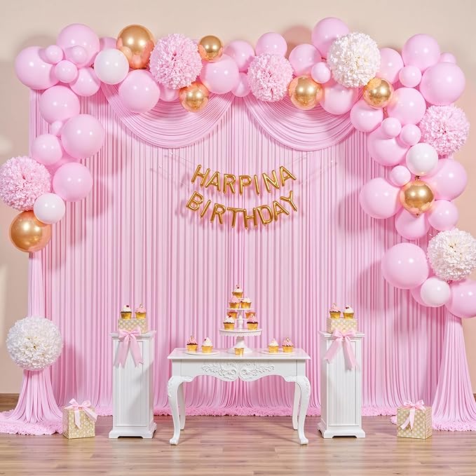 20 ft x 10 ft Wrinkle Free Baby Pink Backdrop Curtain for Parties, 4 Panels 5ftx10ft Polyester Photo Backdrop Drapes for Baby Shower Birthday Party Photography Wedding Backdrop Stand