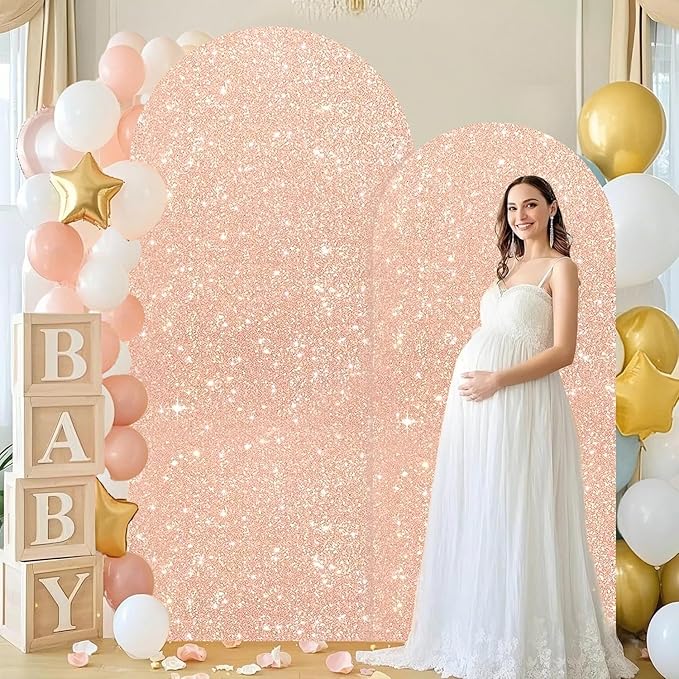 FUHSY Arch Covers 7.2FT and 6FT Rose Gold Arch Backdrop Cover Set of 2 Spandex Sequin Wedding Arches Backdrop Stands Cover for Birthday Party Bridal Baby Shower Banquet Balloon Arch Decor