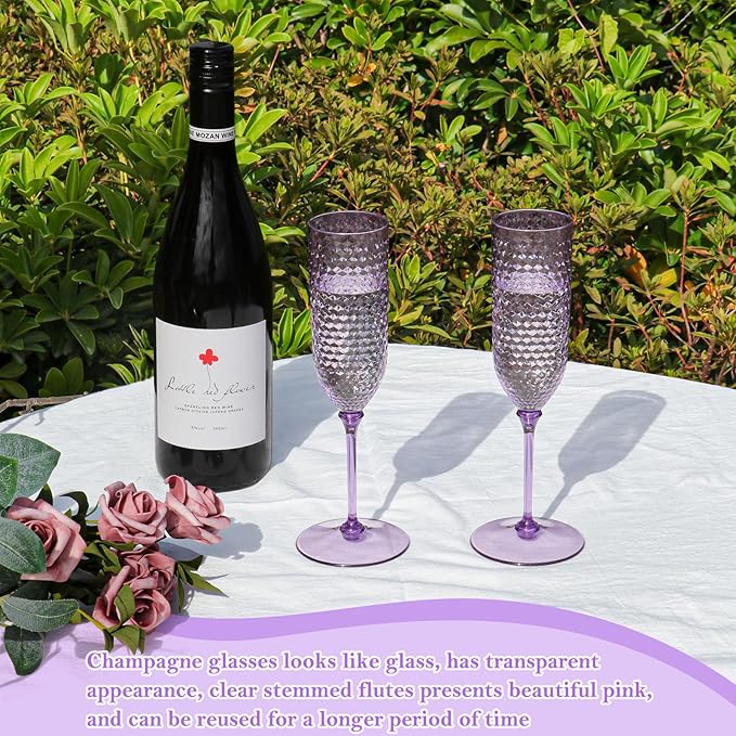 24 Pack Purple Detachable 2 piece Champagne Flutes 5.5 Oz Unbreakable Plastic Mimosa Disposable Champagne Glasses Drinking Cups Stemmed Reusable Wine Toasting Glasses for Wedding (24, Purple)