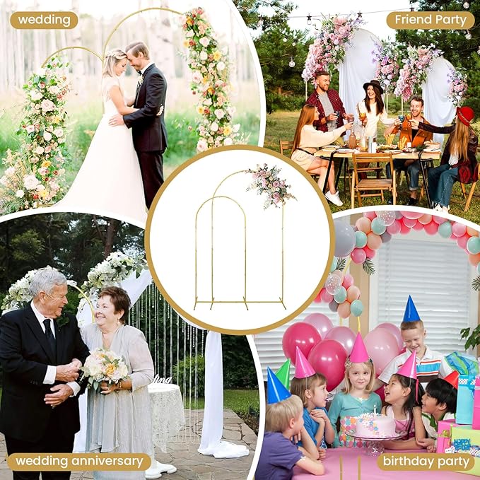 Metal Arch Backdrop Stand Set 7.2FT, 6.6FT, Gold Wedding Arch Frame with 6 U-Clips – Sturdy Rust-Proof Balloon Arch Stand for Wedding Ceremony, Baby Shower, Birthday Party, Indoor/Outdoor Decor