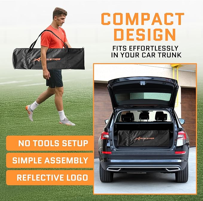 Football Net (7x4 ft) for Field Goals, Portable Football Kicking Net for Throwing with Target Zone Attachment, Field Goal Kicking Cage Nets for Practice [Sand Bag, Ball, Pump, Tee, Carry Bag Included]