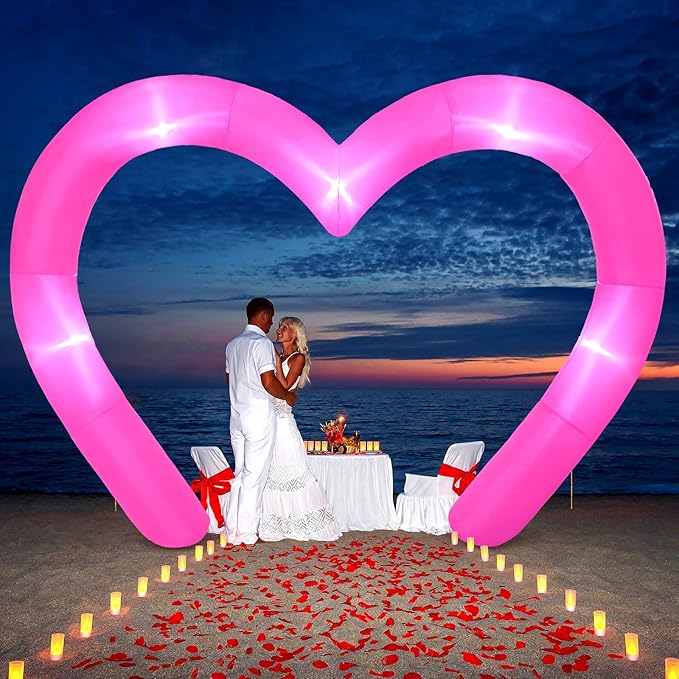 Shappy 9 FT Valentine Inflatables Outdoor Decorations Heart Blow up Inflatable Archway with Build in LEDs for Indoor Outdoor Lawn Yard Garden(Pink)