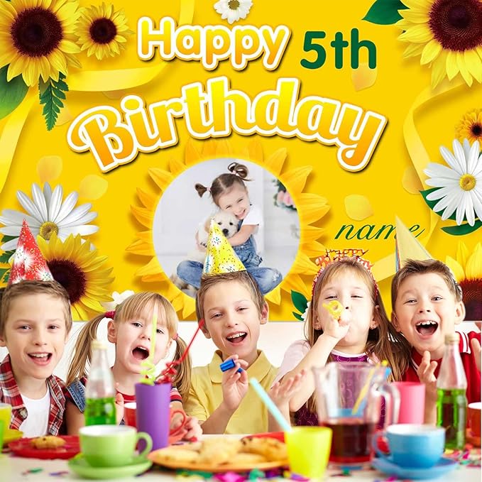 Custom Sunflower Happy Birthday Party Decorations Supplies Personalized Sunflower Birthday Backdrop Banner(6x9ft)