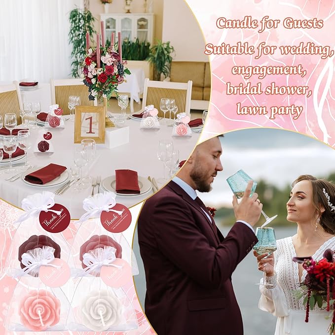 Treela 50 Set Flower Candles Wedding Favor for Guests Mini Burgundy Rose Shaped Tealight Candles for Return Gift Wedding Birthday Bridal Shower Housewarming Party