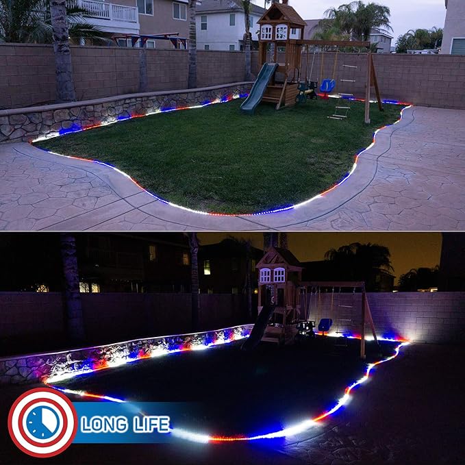 Russell Decor 80ft Patriotic Rope Lights for Patriotic 4th of July Memorial Day Decor Party Outdoor House Decorative RV Camping Lighting Trees Patio Deck Flexible Lights (Red White Blue)