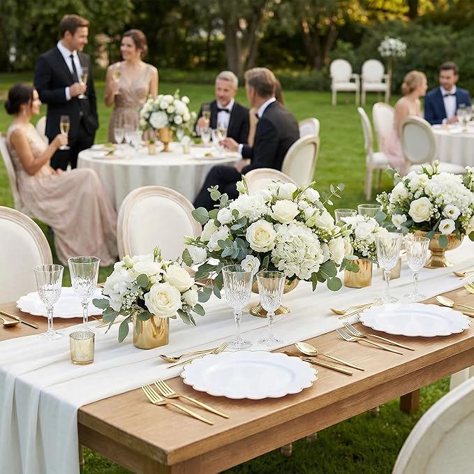 supernal 100pcs White and Gold Plastic Plates Scalloped Plastic Plate - Plastic Plates for Party,Pretty Dinner Plate Perfect for Valentine's Day Wedding and Birthday