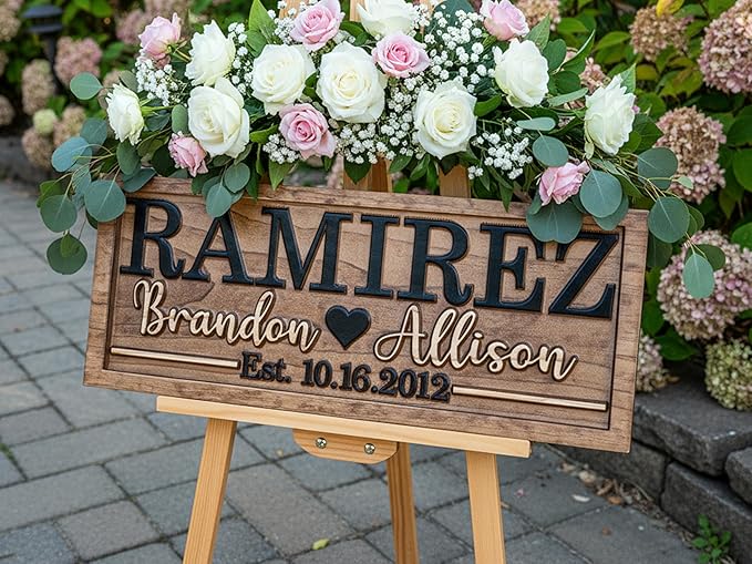 Bridal Shower Gift | Personalized Wedding Gift Last Name Established Sign | Anniversary | Engagement Gifts | Valentines Day Gift | Wood Wedding Sign | Name Heart Sign | Couples Gift