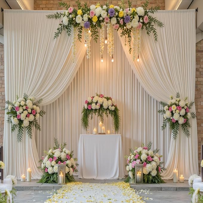10ft x 15ft Ivory Wrinkle Free Backdrop Curtains for Parties,Silky Polyester Fabric Wedding Ceiling Drapes, 2 Panels 15ft Photo Back Drop Drapes for Baby Shower Photography Stage Background Cloth