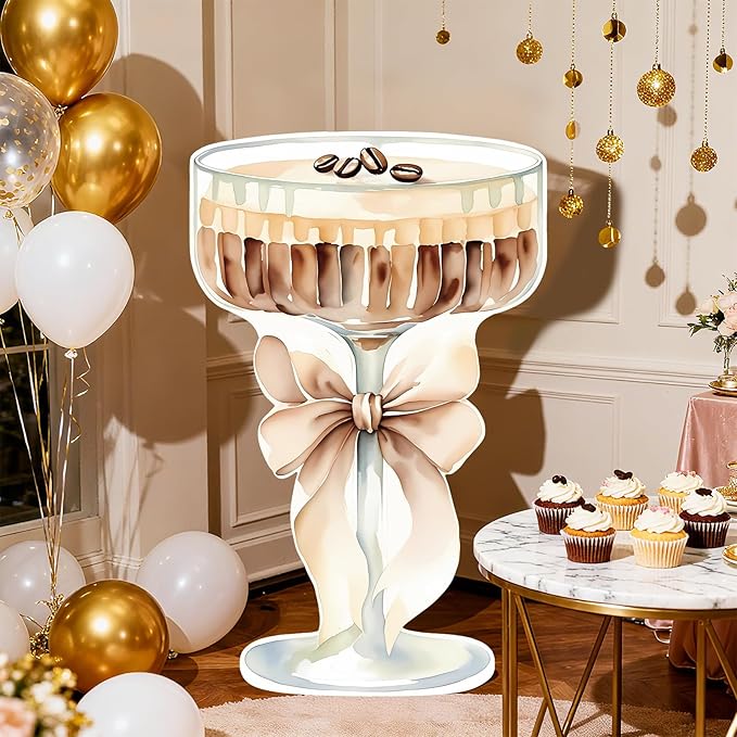 4ft Large Espresso Martini Bow Cardboard A Tini Bit Older Birthday Cutout Stand Martini Coffee Backdrop Decorations for Bar Women Bachelorette Bridal Shower Party Decor