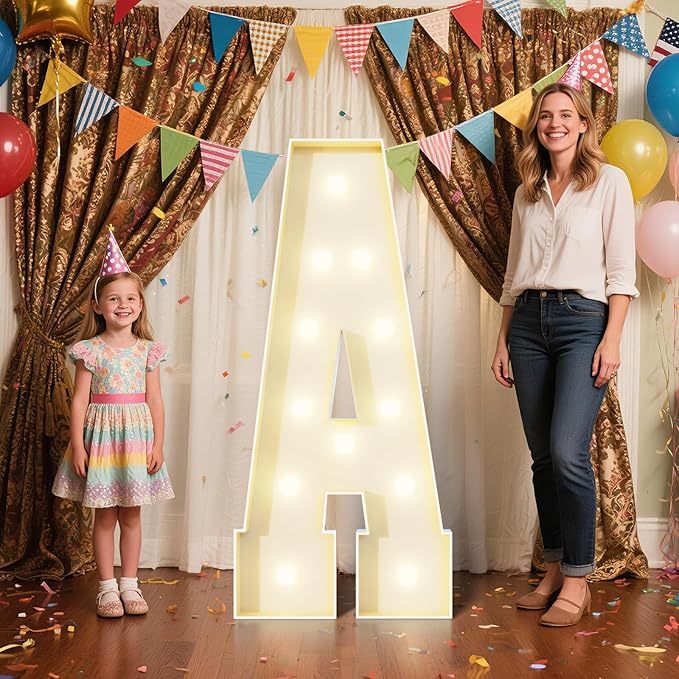 4FT Marquee Letters A Sign,Large Light Up Numbers Party Decoration - Hook and Loop Fastener,No Tools Easy Setup, Corrugated Plastic for Birthdays Weddings Baby Anniversaries(Letters A)