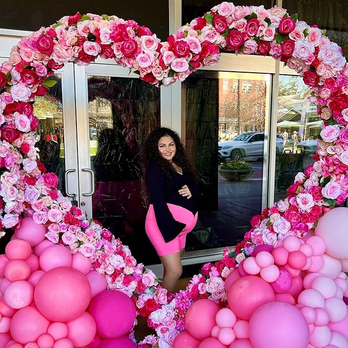 LANGXUN Large Size Metal Balloon Arch Kit, Wedding Heart Arch Stand, Love Balloon Column Arch Frame for Wedding, Bridal, Valentine's Day, Engagement and Birthday Party Supplies (White)