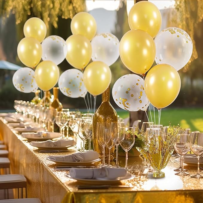 6 Set Gold Table Centerpiece Balloons Stand Kit with Gold and Confetti Balloons for Birthday Party Graduation Baby Shower Wedding Bridal Shower Prom Table Decorations